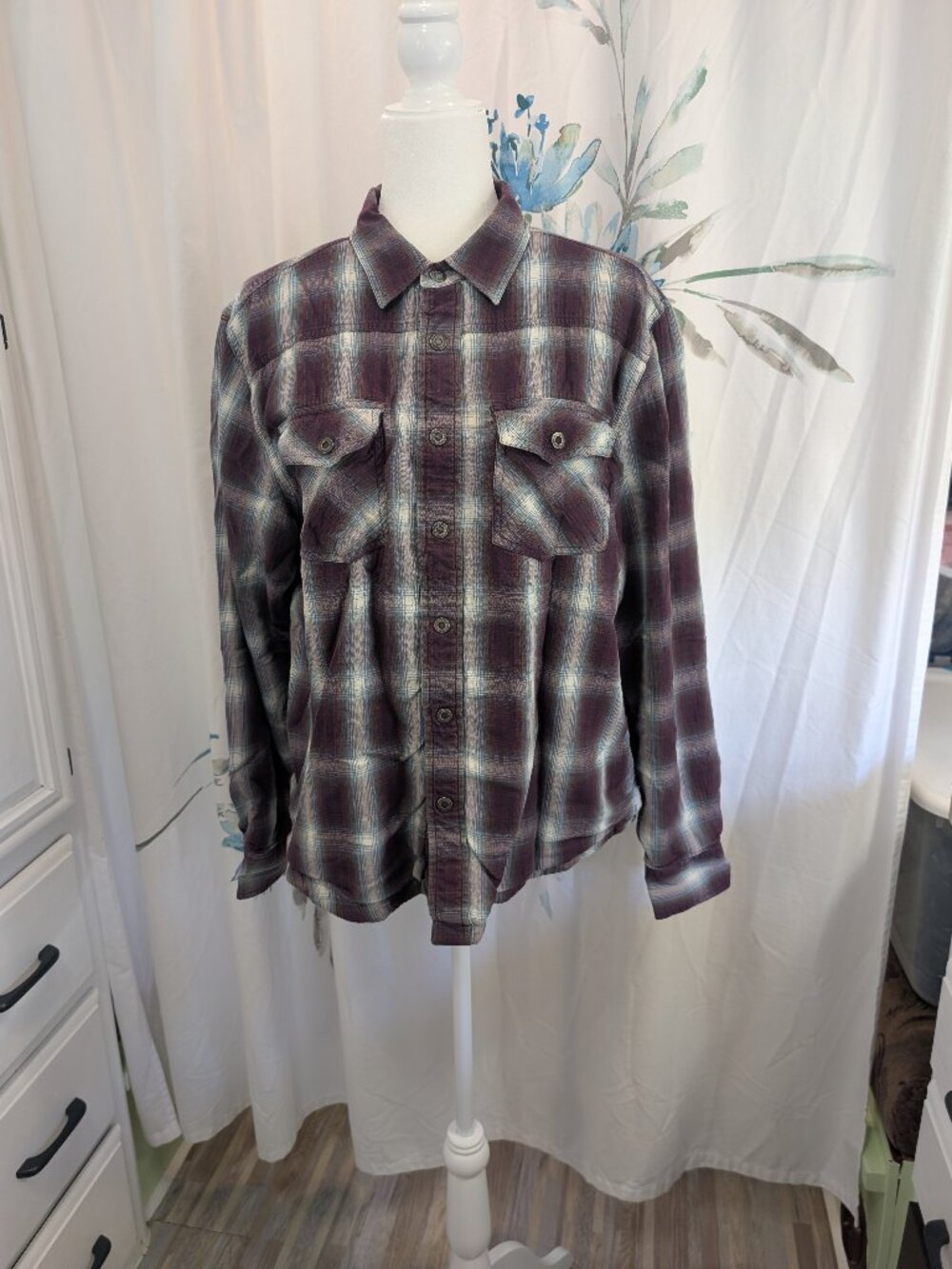 Prana Cabincore Gorpcore Autumn Snap Front Waffle Lined Flannel Light Jacket M